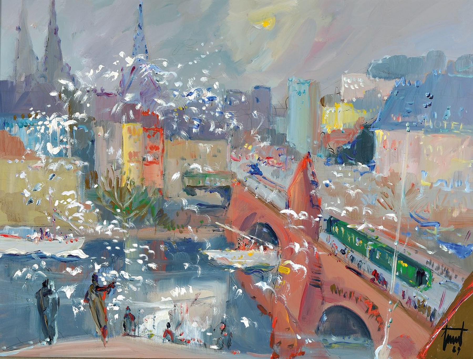 Georg Günter Zeuner, 1923 Dresden - 2011 Speyer, Stadtbild, Acryl/Lwd, Ansicht von Basel, signiert und dat. 1989, betitelt, ca. 60 x 80 cm,