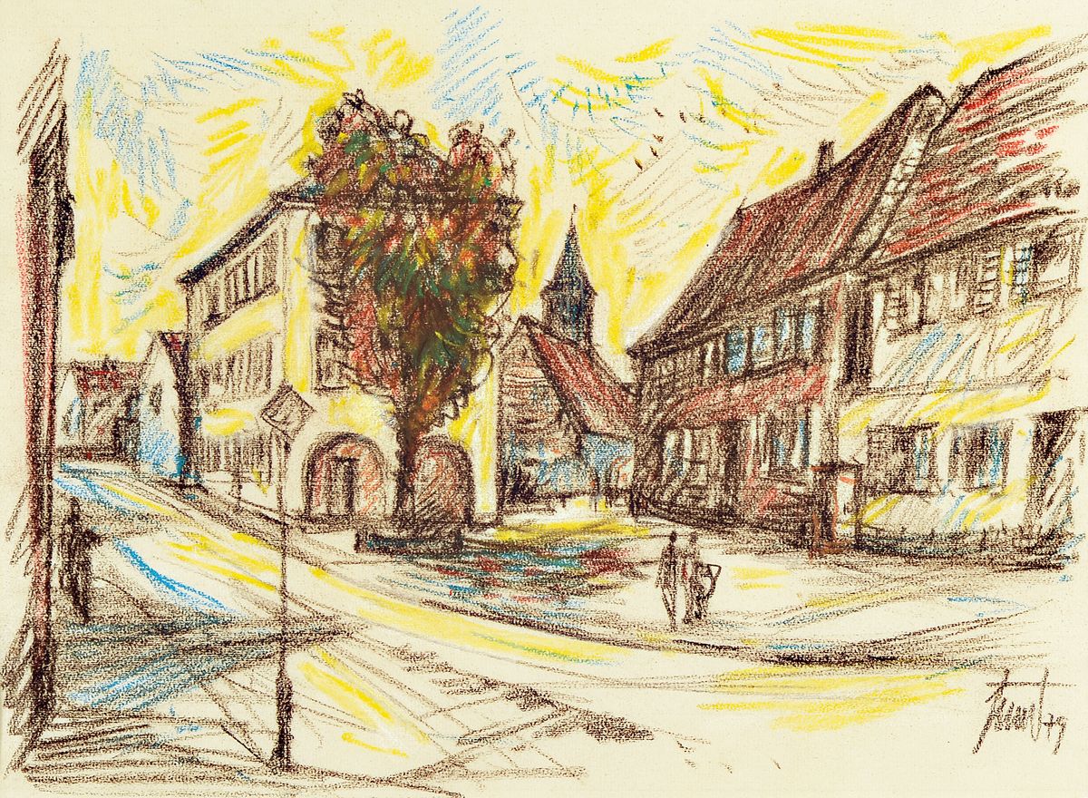 Detail a: Günther Zeuner, 1923 Dresden - 2011 Speyer, Aquarell, Kühe auf der Weide, signiert, ca. 34 x 45.5 cm, b. zwei Ansichten von Böhl Iggelheim, ...