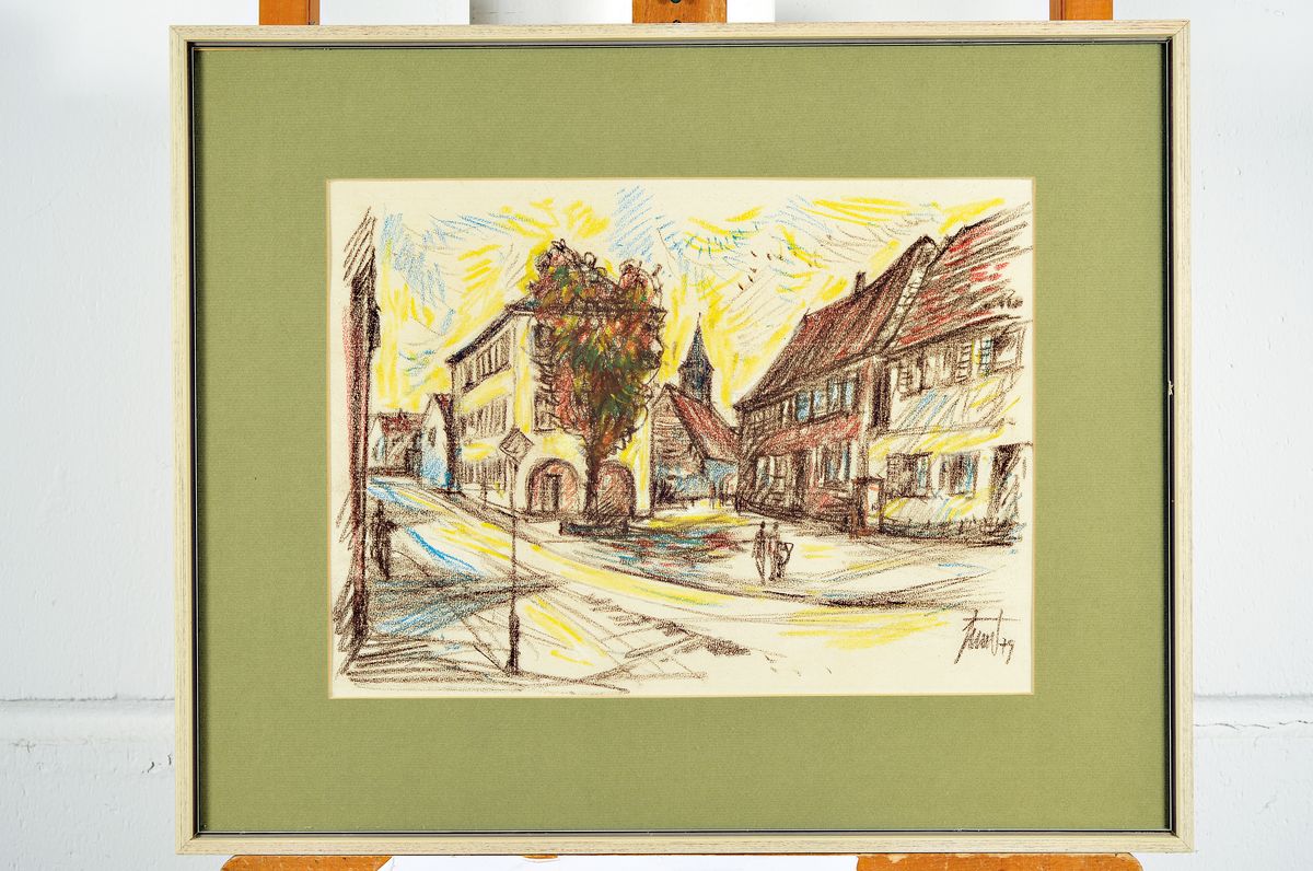 Detail l: Günther Zeuner, 1923 Dresden - 2011 Speyer, Aquarell, Kühe auf der Weide, signiert, ca. 34 x 45.5 cm, b. zwei Ansichten von Böhl Iggelheim, ...