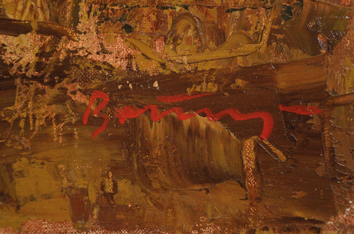 Detail a: Johnny (Hans-Heinz) Bruns, 1909 Berlin-1953 Frankenthal, Aufbruch zur Fuchsjagd, Öl/Lwd, rechts unten signiert, ca. 100x80cm, R. ca. 110x90cm