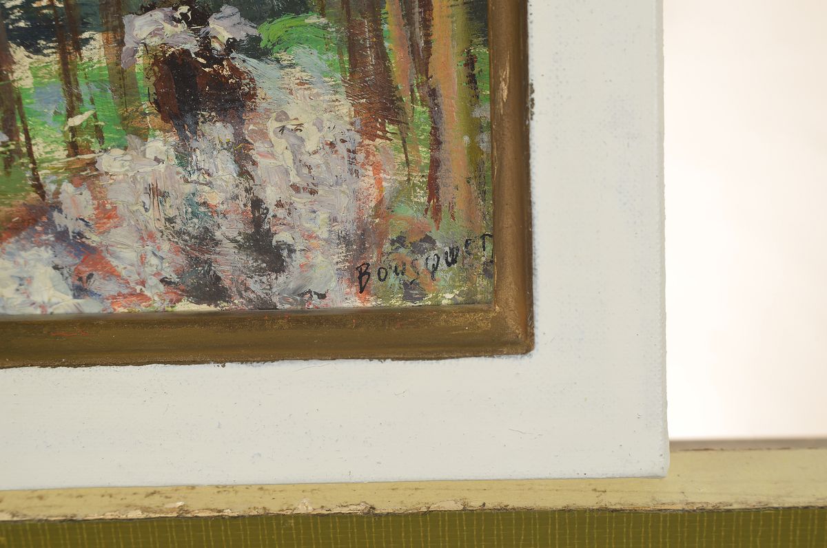 Detail a: Georges Bousquet, 1904-1976, Sous le Pluie, so rückseitig betitelt, Öl/Malkarton, rechts unten signiert, ca. 13x10cm, R., mit Bestätigung des ...