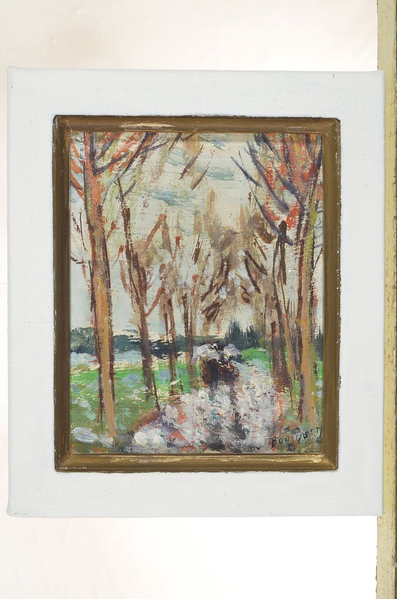 Detail k: Georges Bousquet, 1904-1976, Sous le Pluie, so rückseitig betitelt, Öl/Malkarton, rechts unten signiert, ca. 13x10cm, R., mit Bestätigung des ...