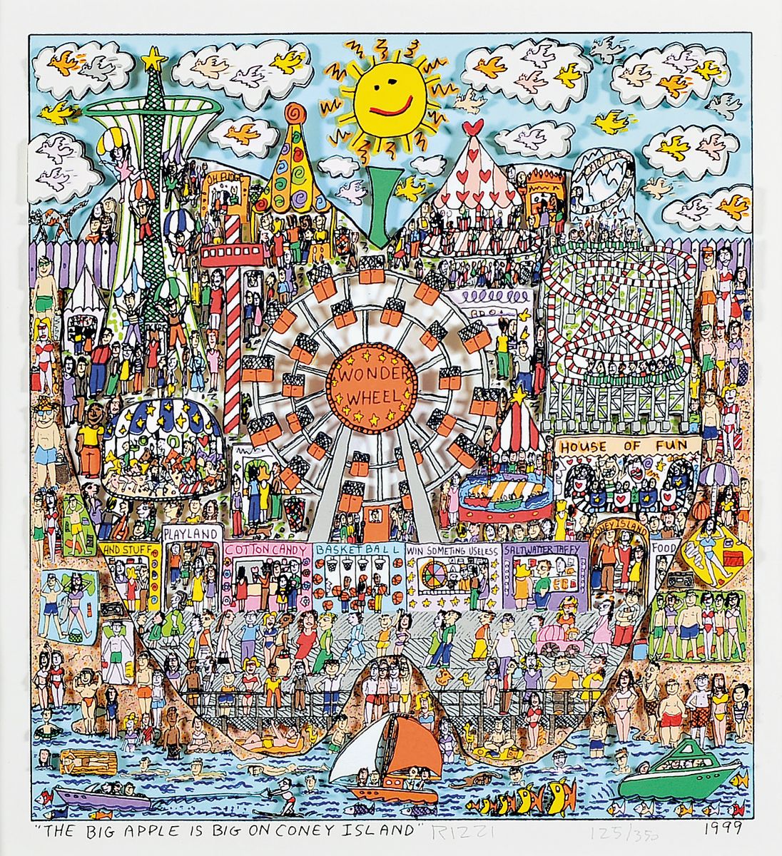 James Rizzi, 1950-2011 New York, The Big Apple is big on Coney Island, dreidimensionale Farblithographie von 1999, handsigniert und num. 125/350, ca. ...