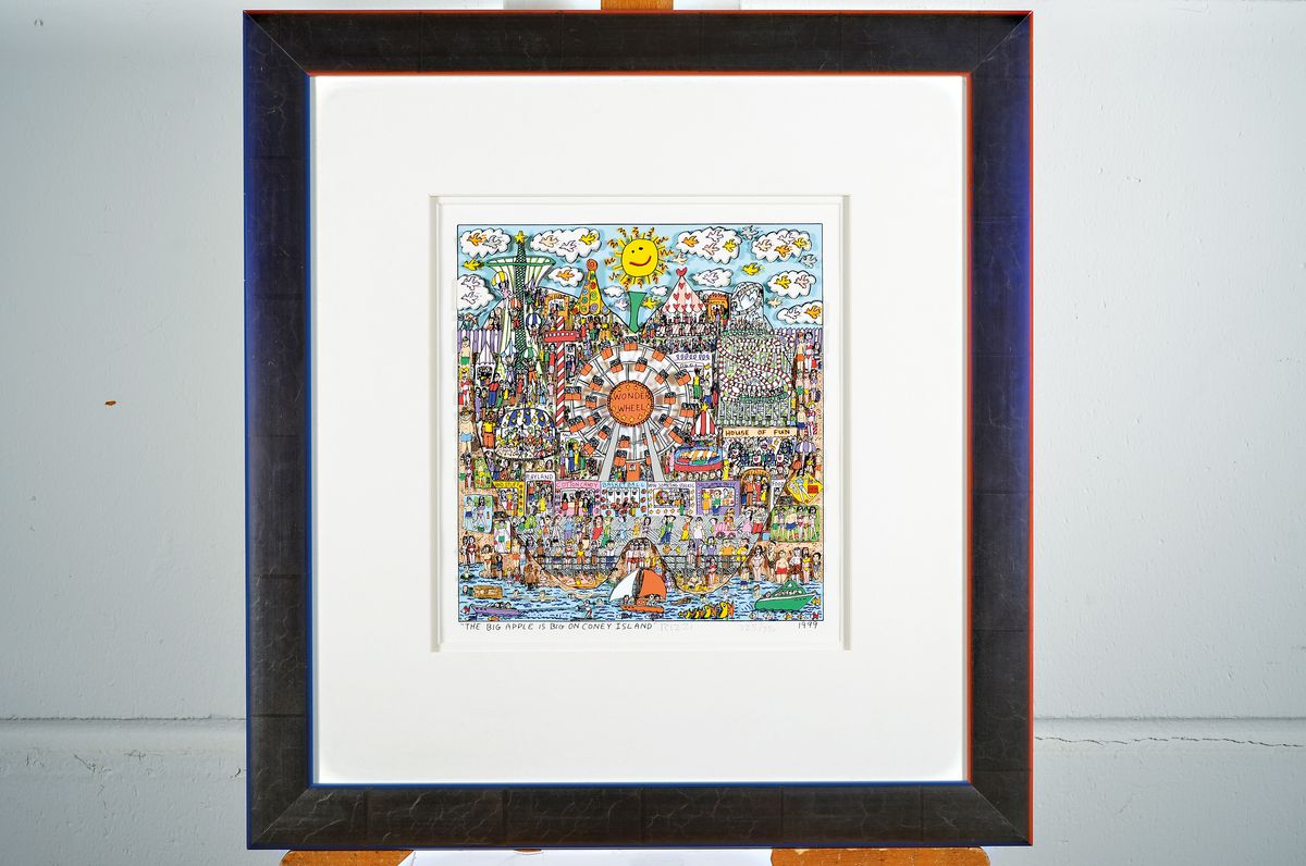 Detail k: James Rizzi, 1950-2011 New York, The Big Apple is big on Coney Island, dreidimensionale Farblithographie von 1999, handsigniert und num. 125/350, ca. ...