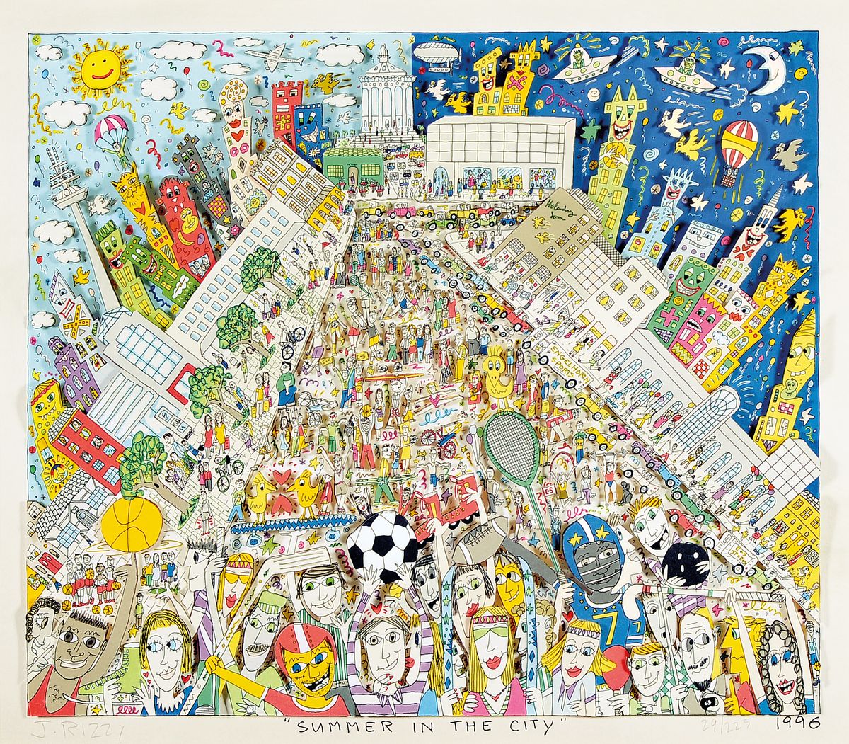 James Rizzi, 1950-2011 New York, Summer in the City, dreidimensionale Farblithographie von 1996, handsigniert und num. 29/225, ca. 34x39cm, PP, ...