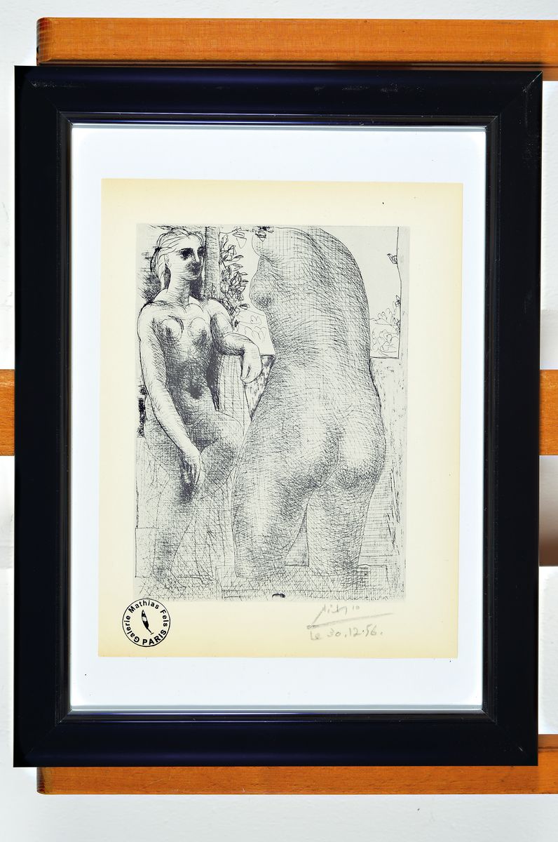 Detail k: Pablo Picasso, 1881-1973, Marie-Therese regardant son corps sculpte, Offsetdruck, Reedition für die Galerie Mathias Fels Paris, gestempelt, ...