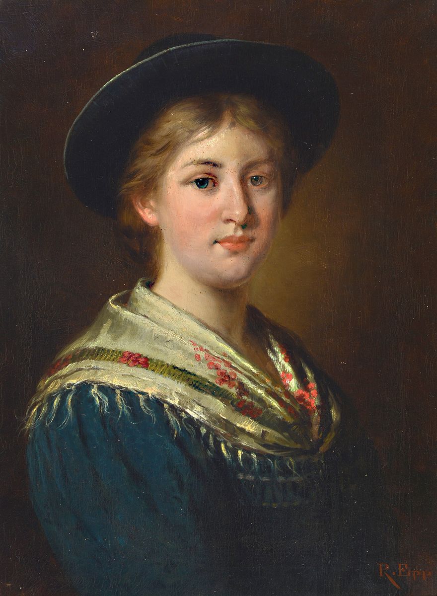 Rudolf Epp, 1834 Eberbach-1910 München, Porträt einer jungen Frau, Öl/Lwd, signiert, ältere Restauration, orig. Prunkrahmen ca. 83 x 66 cm