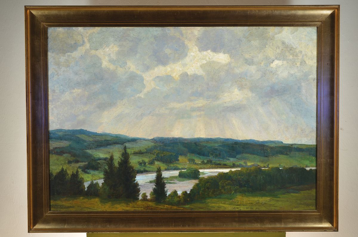 Detail k: Marie Albert König, 1866-1927, Weite Landschaft mit Bachlauf, nach einem Gewitter, Öl/Lwd, links unten signiert, ca. 73x106cm, R.