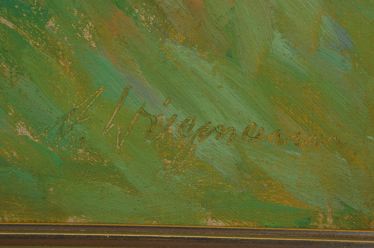 Detail a: Alfred Wiegmann, 1886 Essen-1973 Kuhstedt (Hannover), Schüler der Düsseldorfer Akademie und der Acadèmie Julian in Paris, Landschaft mit Birken, ...