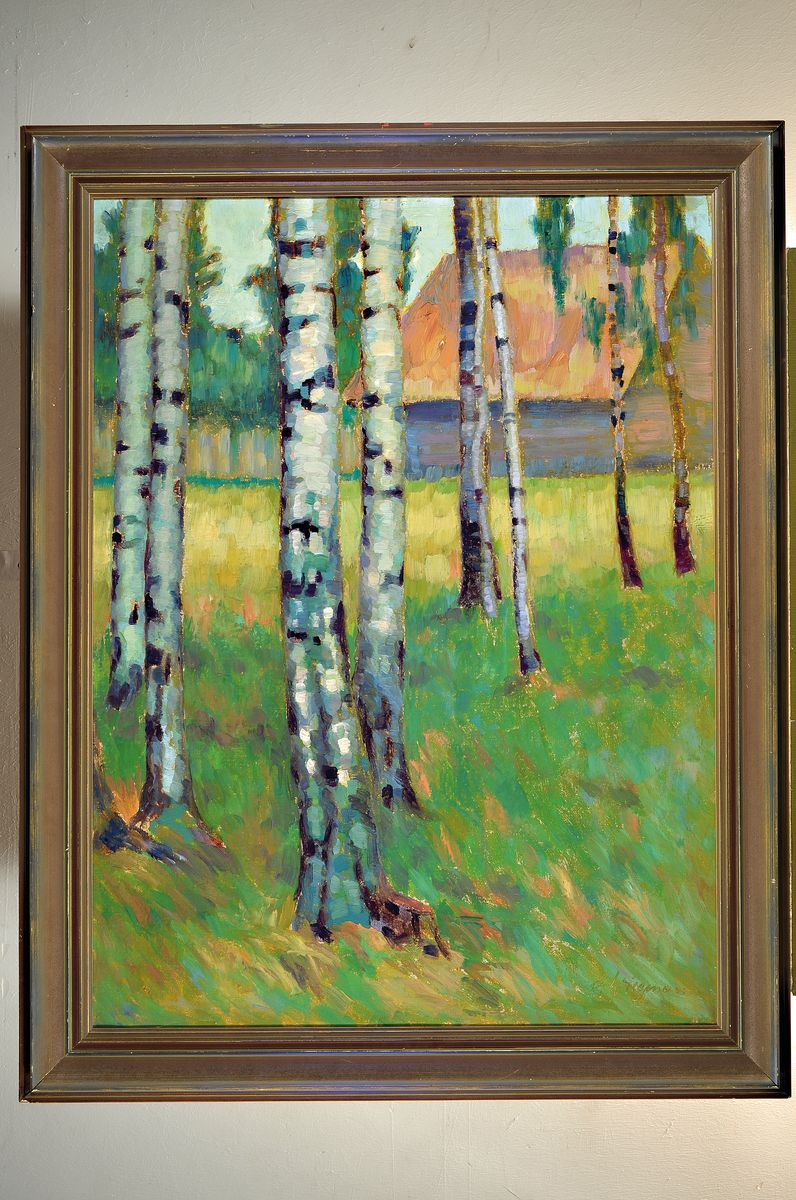 Detail k: Alfred Wiegmann, 1886 Essen-1973 Kuhstedt (Hannover), Schüler der Düsseldorfer Akademie und der Acadèmie Julian in Paris, Landschaft mit Birken, ...