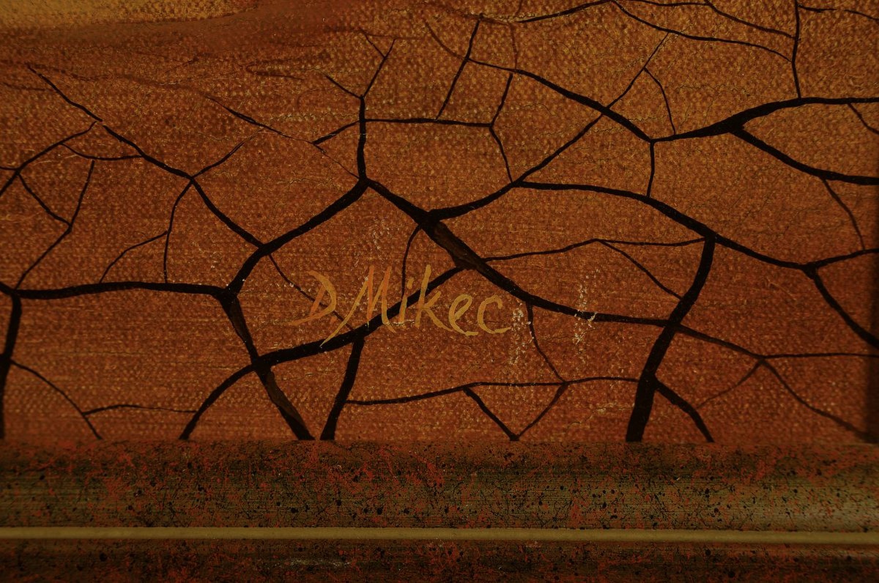 Detail e: Dragotin Mikec, geb. 1945 Donjem Hrascanu, Naiven Malerei, Landschaftsdarstellung mit blauen Schmetterlingen, Öl/Lwd., verso auf Etikett bez. ...