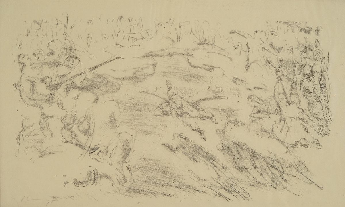 Detail a: Max Slevogt, 1868-1932, 4 Grafiken: 4 Lithographien auf sehr dünnem Papier, alle handsigniert, eines knitterfaltig, Blattgr. je ca. 47x36cm, ...