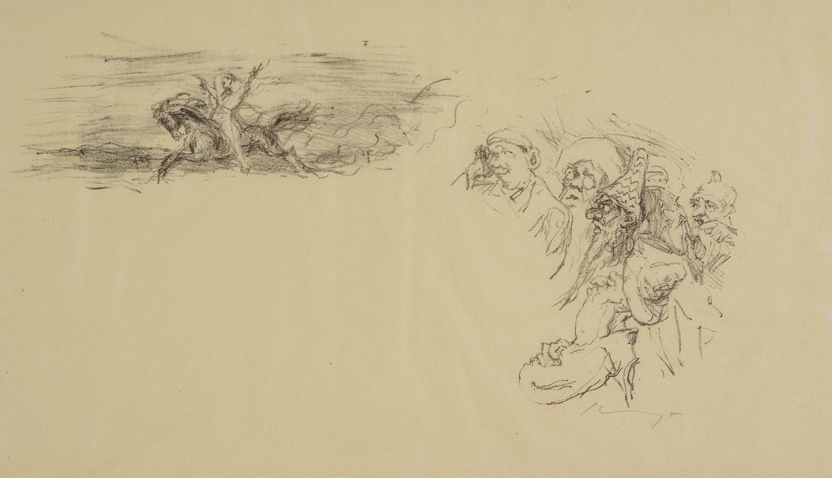 Detail b: Max Slevogt, 1868-1932, 4 Grafiken: 4 Lithographien auf sehr dünnem Papier, alle handsigniert, eines knitterfaltig, Blattgr. je ca. 47x36cm, ...