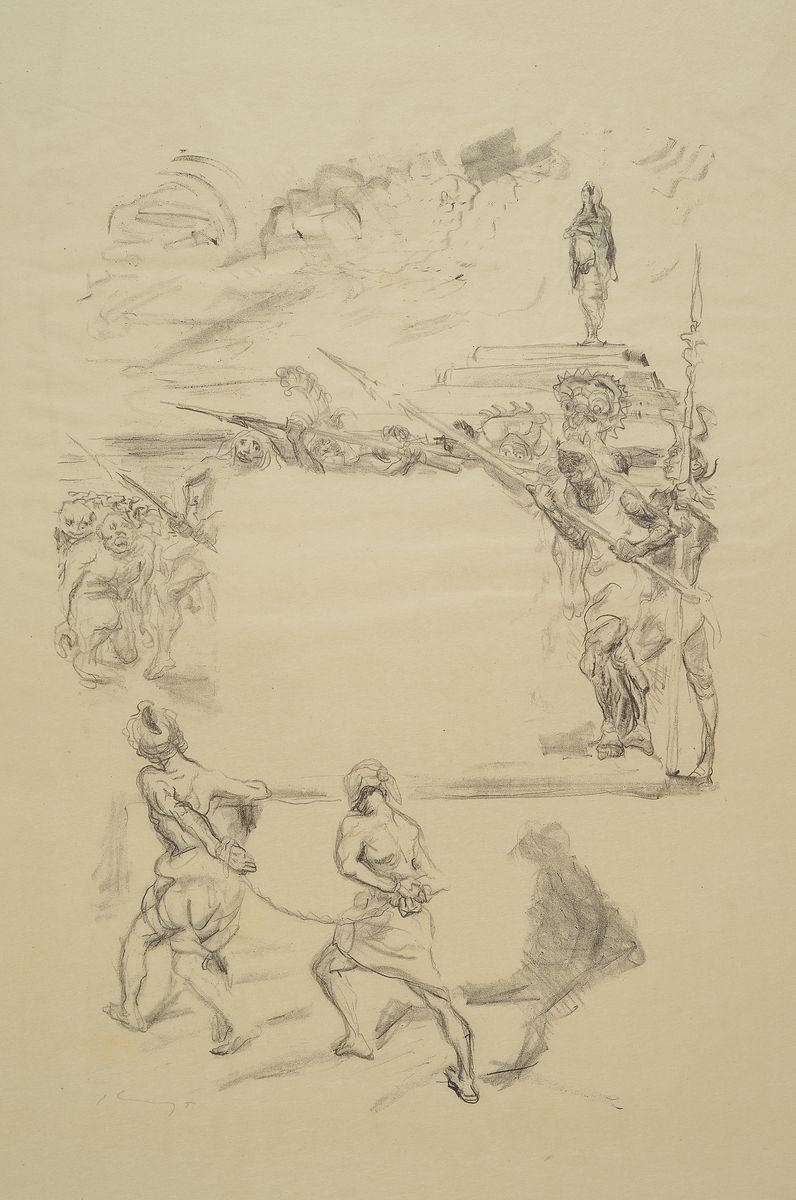 Max Slevogt, 1868-1932, 4 Lithographien auf sehr dünnem Papier, alle handsigniert, min. knittrig, Blattgr. ca. 50x36cm, eine u.Gl., R.