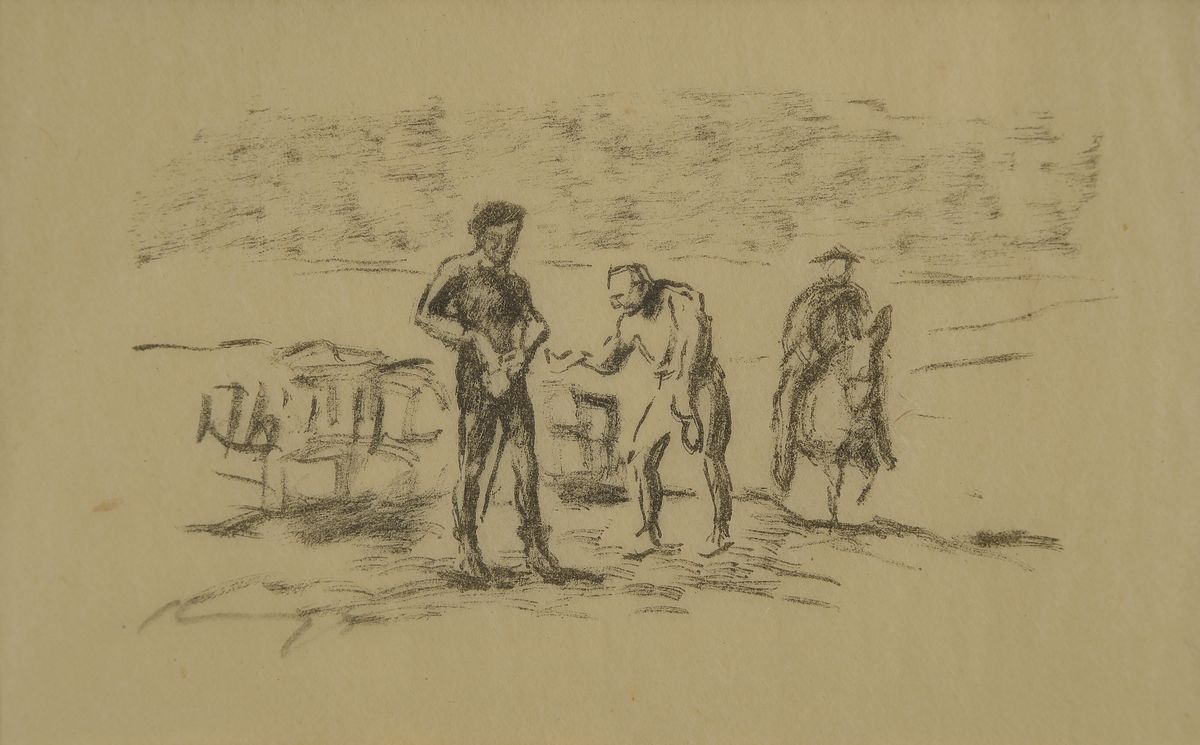 Detail a: Max Slevogt, 1868-1932, 4 Grafiken: 2 Lithographien auf dünnem Papier, davon eine u.Gl., R., 2 Radierungen mit schreitendem bzw. liegendem Tiger, ...