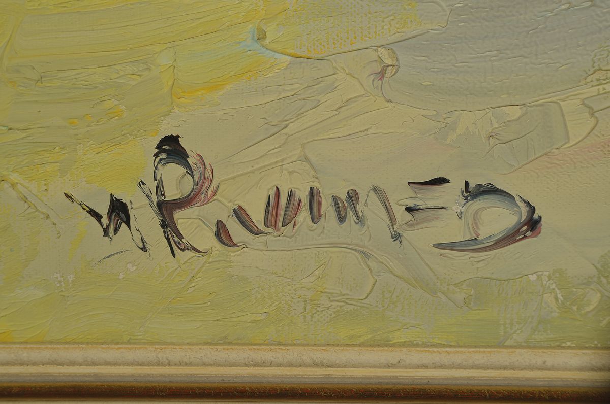 Detail a: Prof. Walter Prescher van Ed, 1916 Dresden-1988 Wiesbaden, Karawane in Nordafrika, rückseitig so betitelt, Öl/Lwd, expressive Spachteltechnik, ...