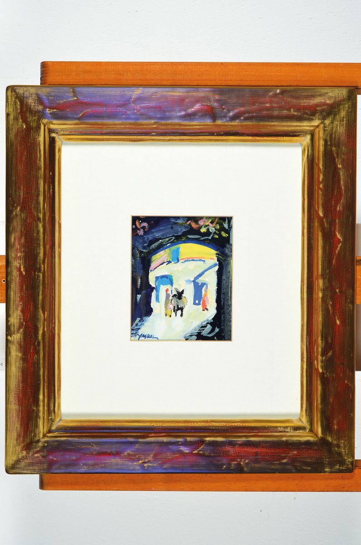 Detail k: Amos Yaskil, zeitgen. Künstler aus Israel, geb. 1935, Szene aus Nazareth, Gouache auf Papier, links unten signiert, ca. 14x11cm, PP,u.Gl., R. ca. ...