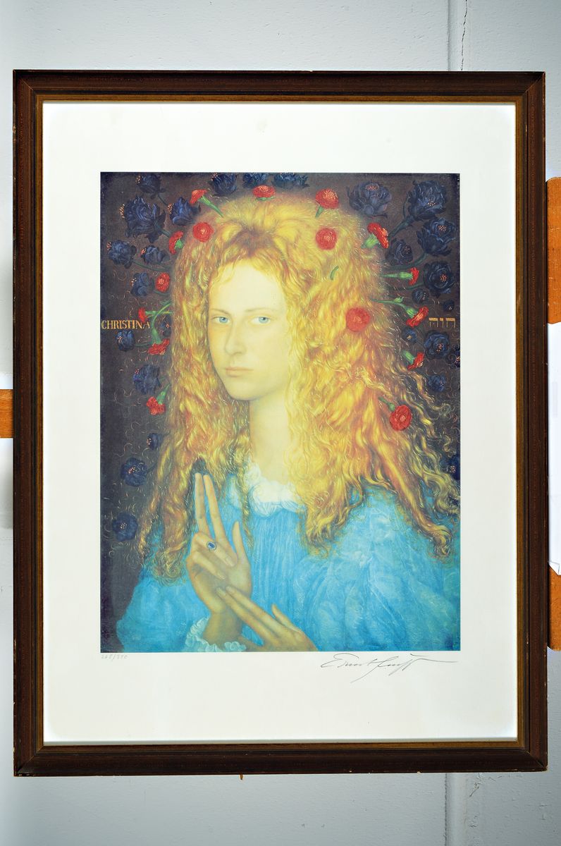 Detail k: Ernst Fuchs, 1930-2015, Christina, Farblithographie, handsigniert, num. 268/390, ca. 50x37cm, u.Gl., R. ca. 73x55cm