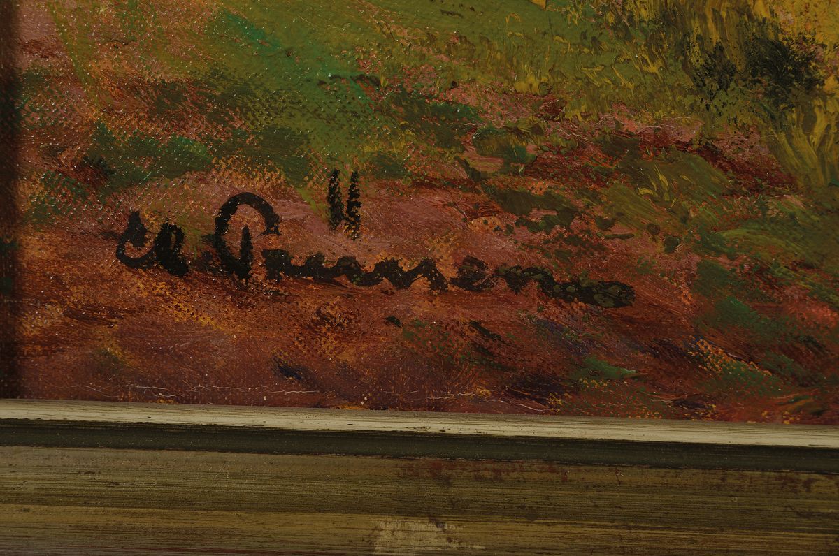 Detail a: Clemens Prüssen, 1888-1966 Köln, Studium an den Akademien Düsseldorf, München und Karlsruhe, hier: Schäfer mit seiner Herde in Eifellandschaft, ...