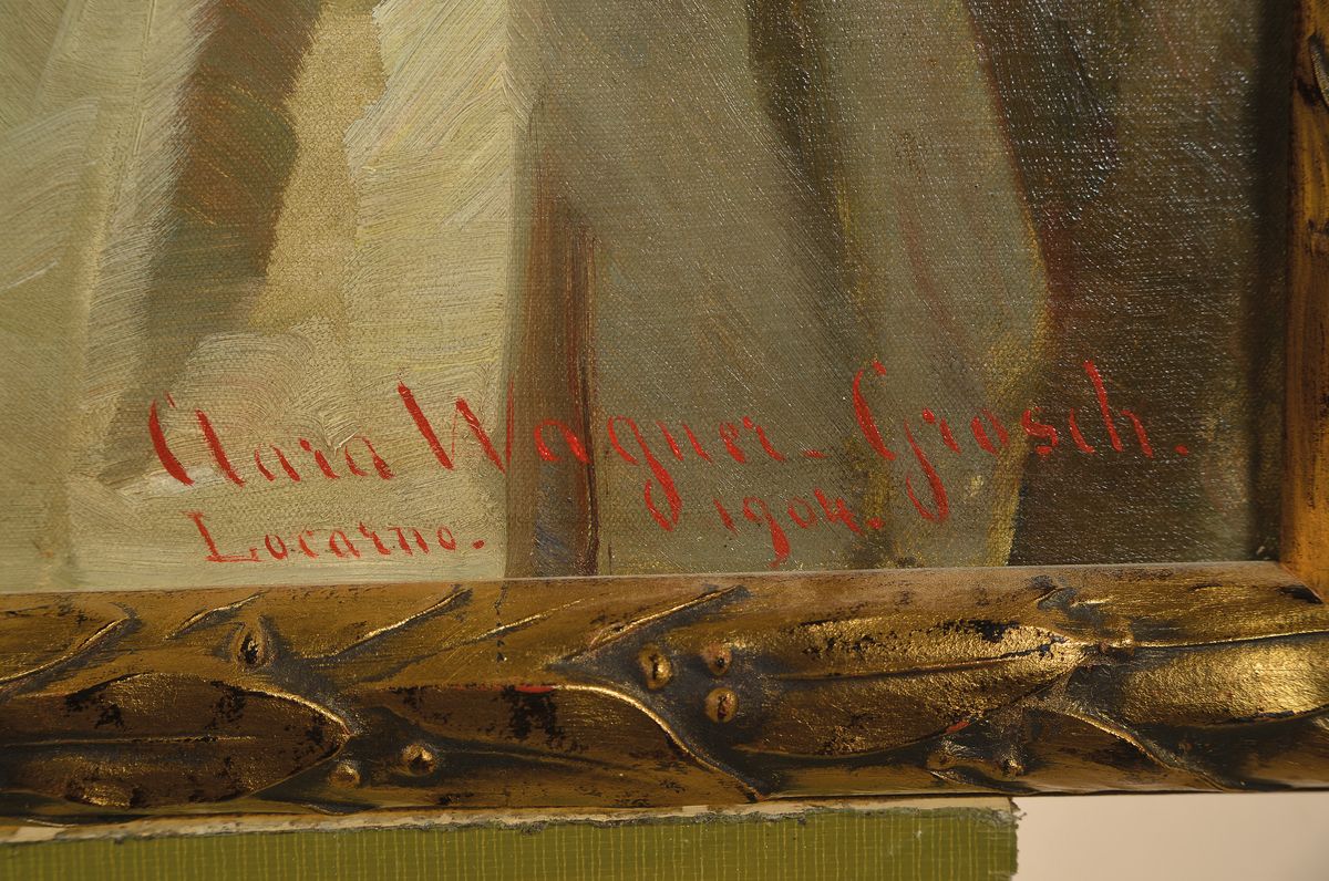 Detail a: Clara Wagner-Grosch, 1863 Karlsruhe-1932 Locarno, Schülerin von W. Sohn in Düsseldorf, von Gussow in Berlin und Karl Marr in München, seit 1902 ...