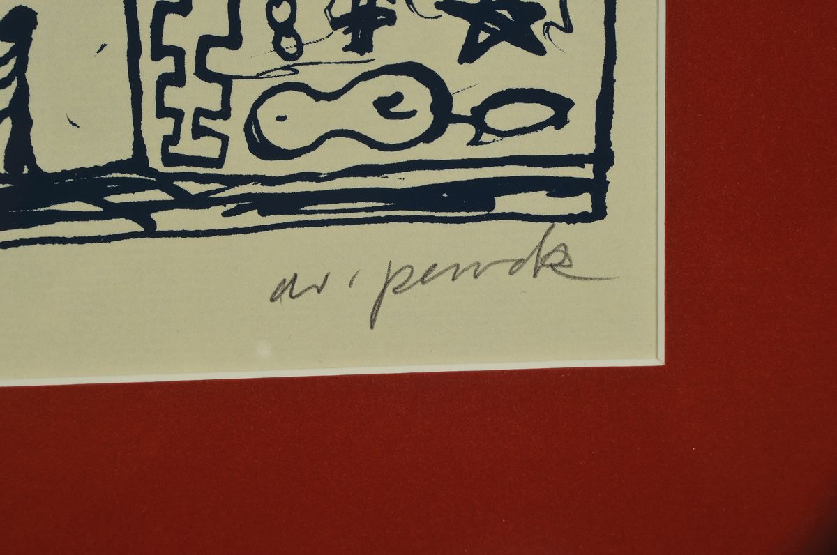 Detail a: A.R. Penck, 1939-2017,, Farbserigrafie, aus der Mappe Skizzen von 1968. Überarbeitet" 1979, 99er Auflage, handsigniert, num. e.a., Edition ...
