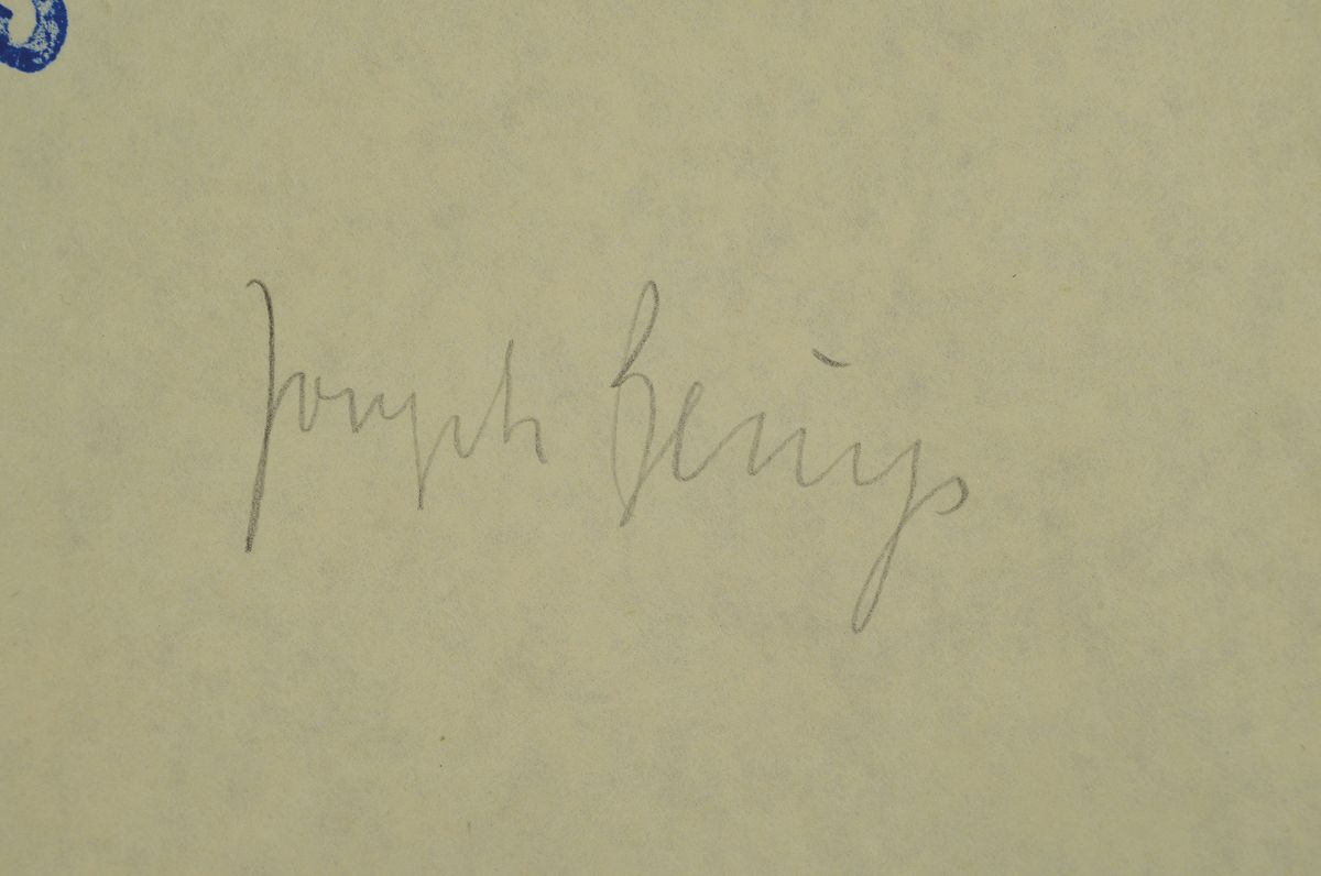Detail a: Joseph Beuys, 1921-1986,, Aquarell und Stempel, blauer Kreuzstempel und Schriftzug, in rotem Stift und Bleistift handsigniert Joseph und Joseph ...