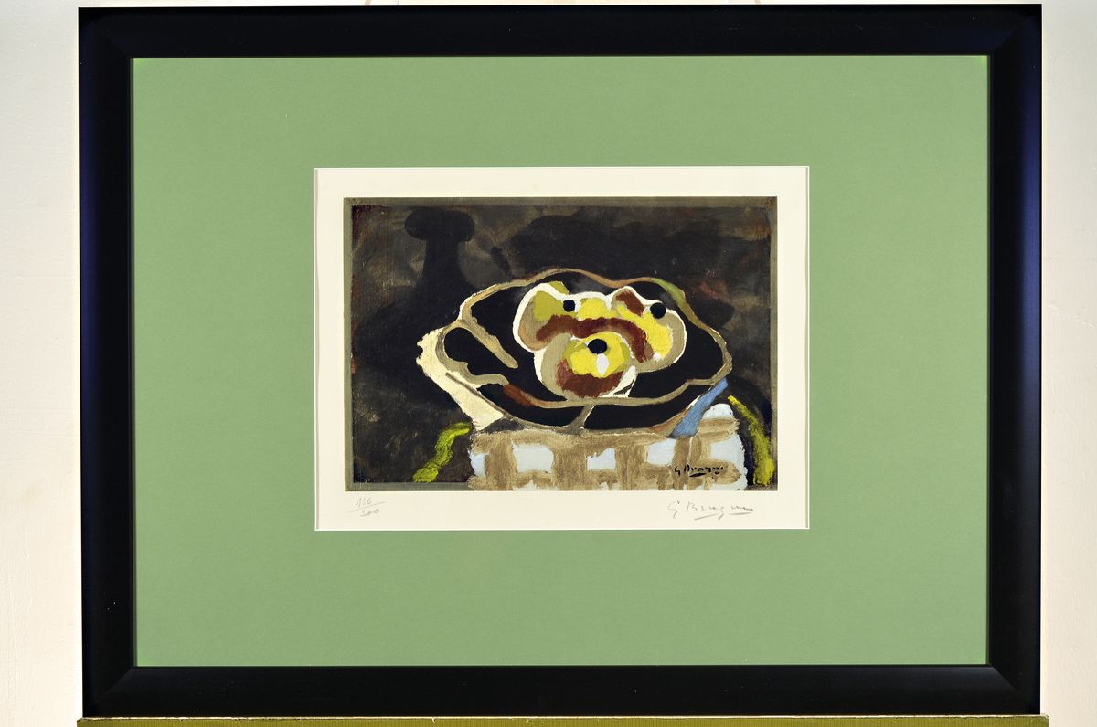 Detail k: George Braque, 1882-1963,, Farbcollotypie, auf Arches, mit Trockenstempel des Herausgebers, num. 136/300, handsigniert, 49 x 64 cm, unter Glas, ...