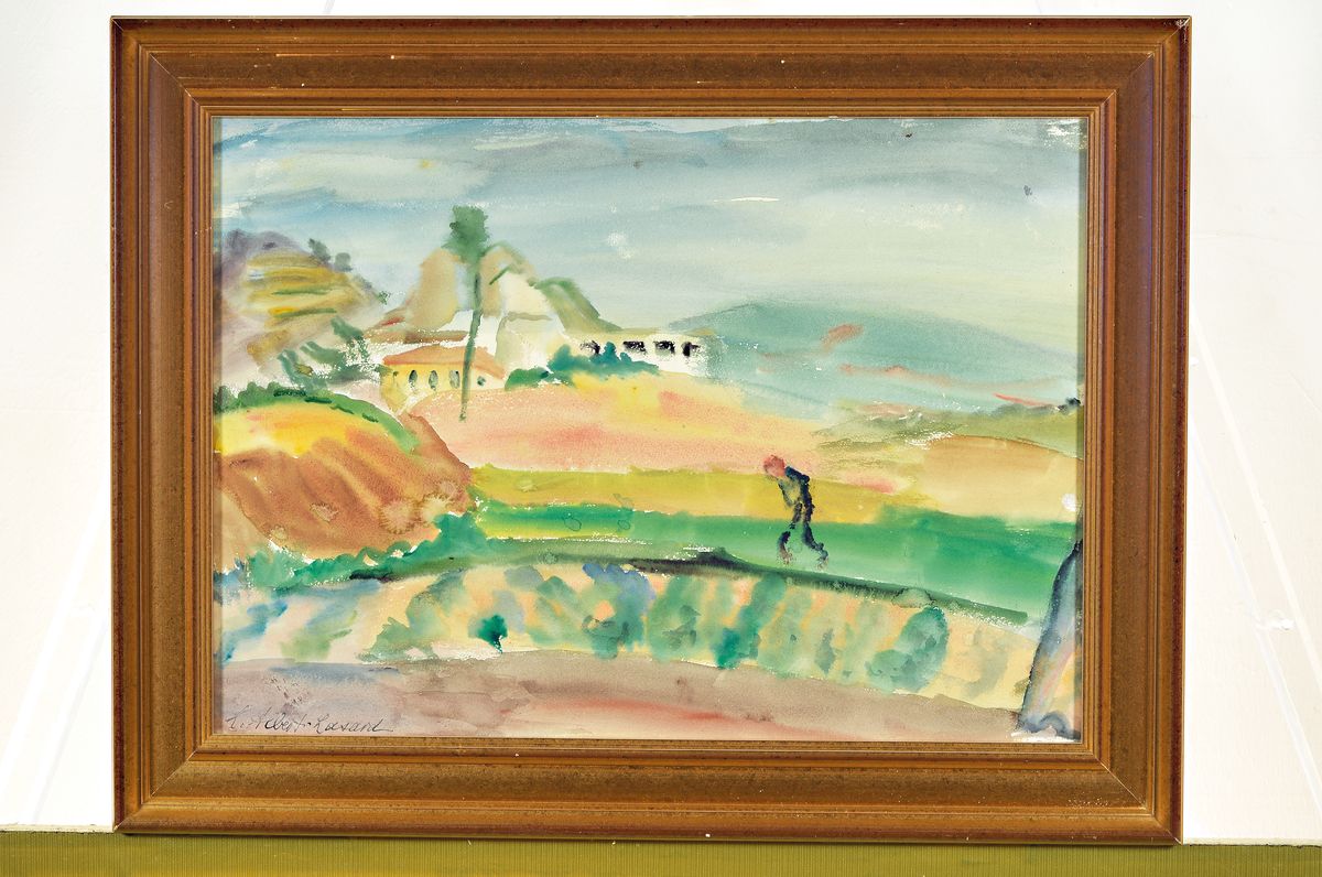 Detail k: Loulou ALbert-Lasard, 1885 Metz - 1969 Paris, südliche Landschaftsdarstellung, bez. Valldalid, Inventarnr. 397, Landschaft mit Spaziergänger, li. ...