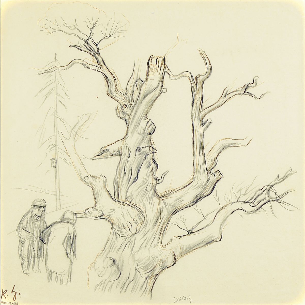 Karl Hubbuch, 1891 Karlsruhe - 1979, Bleistiftzeichnung und braune Tusche auf chamoisfarbenem Velin, handsigniert und zusätzlicher Nachlaßstempel, ...