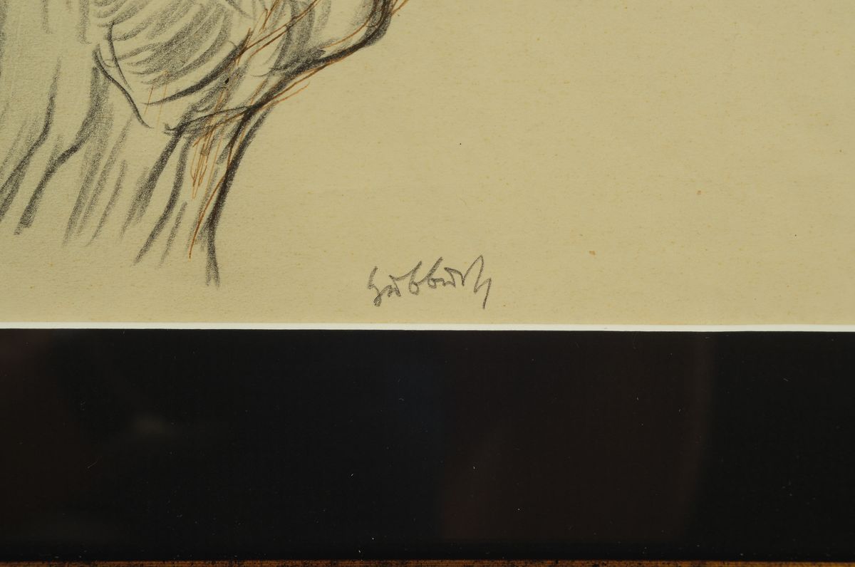 Detail a: Karl Hubbuch, 1891 Karlsruhe - 1979, Bleistiftzeichnung und braune Tusche auf chamoisfarbenem Velin, handsigniert und zusätzlicher Nachlaßstempel, ...
