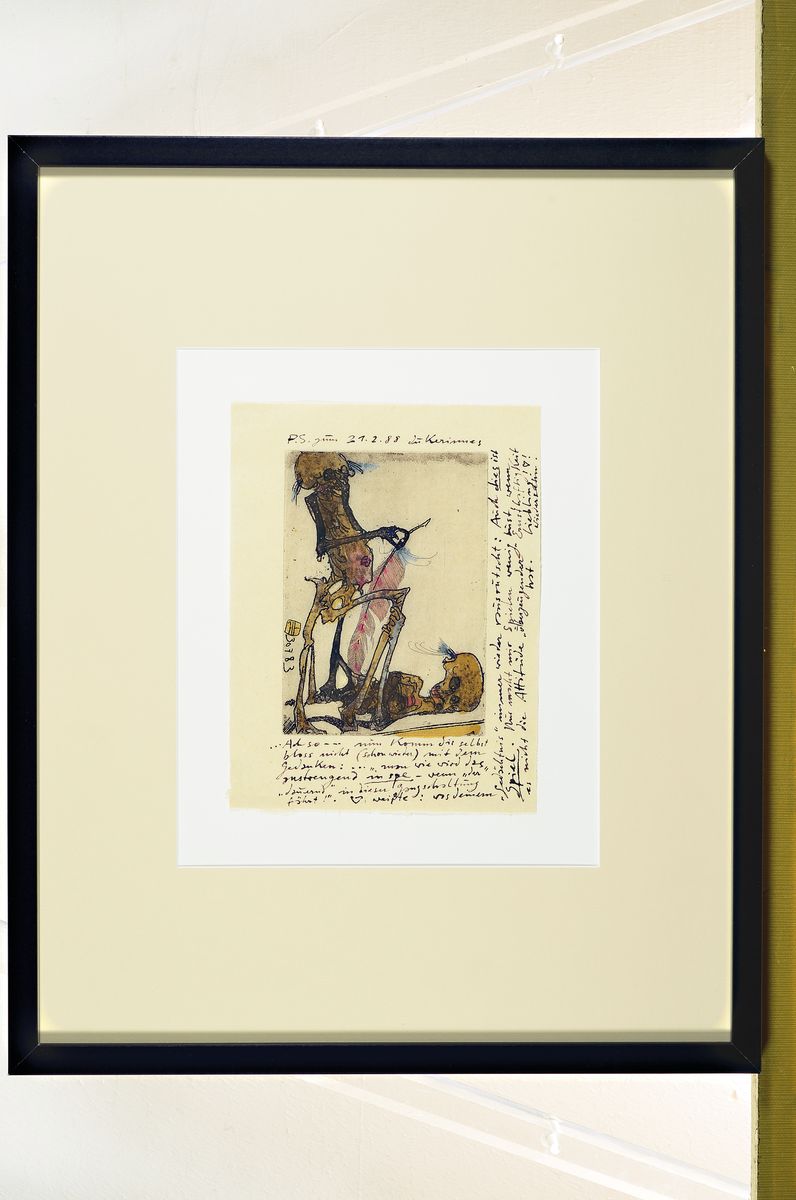 Detail k: Horst Janssen, 1929 - 1995, Aquarell über Radierung, mit vielen handschriftlichen Bemerkungen des Künstlers, handsigniert, dat. 21.2.88, 24 x 16, ...