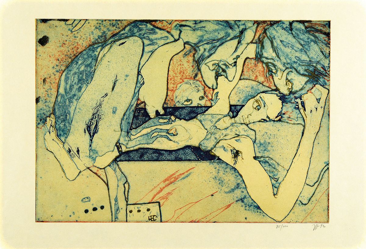 Horst Janssen, 1929 - 1995, Farbaquatintaradierung auf Japanpapier, handsigniert, 75/100, Blattmaß 44.5 x 65 cm, dat. 1992, 66.5 x 96.5 cm unter ...