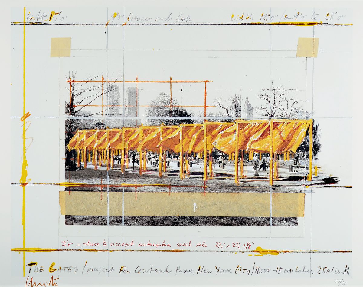Christo, geb. 1935, "The Gates", kleine Auflage einer Offsetlitho auf Papier, num. 21/35, handsigniert, aus 1994, ca.84 x 59.5 cm, unter ...
