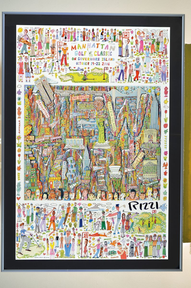 Detail k: James Rizzi, 1950- 2011, "Manhatten Golf Classic", Offset auf Hochglanzpapier, handsigniert, zum ersten jährlich stafflindenen Golf ...