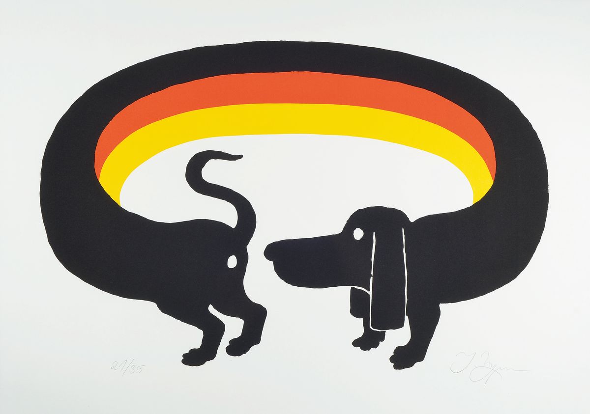 Tomi Ungerer, 1931-2019, Serigraphie auf dickem Karton, "Ost meets West", aus 1994, handsigniert, 21/35, Blattgröße 84 x 59.5 cm, unter ...