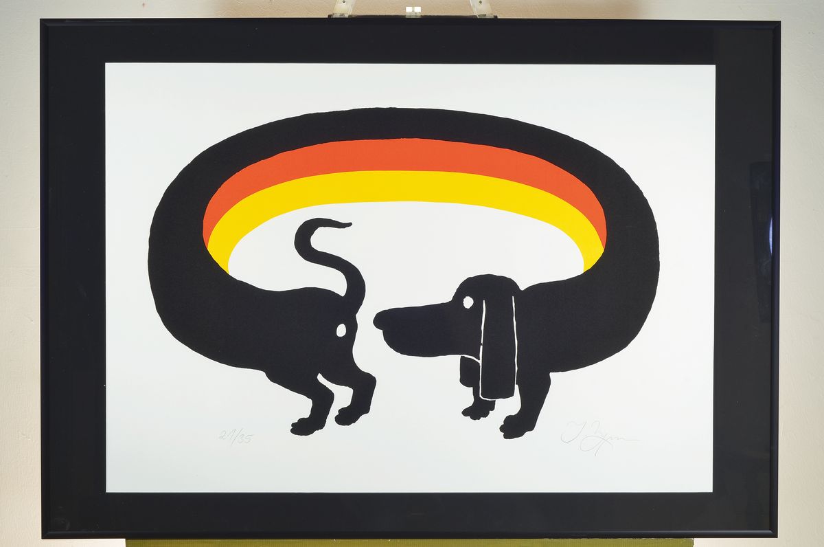 Detail k: Tomi Ungerer, 1931-2019, Serigraphie auf dickem Karton, "Ost meets West", aus 1994, handsigniert, 21/35, Blattgröße 84 x 59.5 cm, unter ...