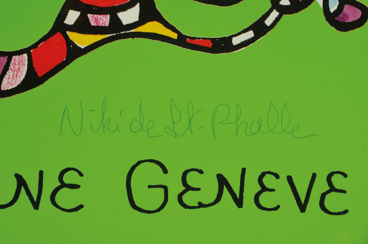 Detail a: Niki de St. Phalle, 1930- 2002, Offset auf Hochglanzpapier, handsigniert, "Au pont de la machine Geneve", aus 1991, nur wenige ...