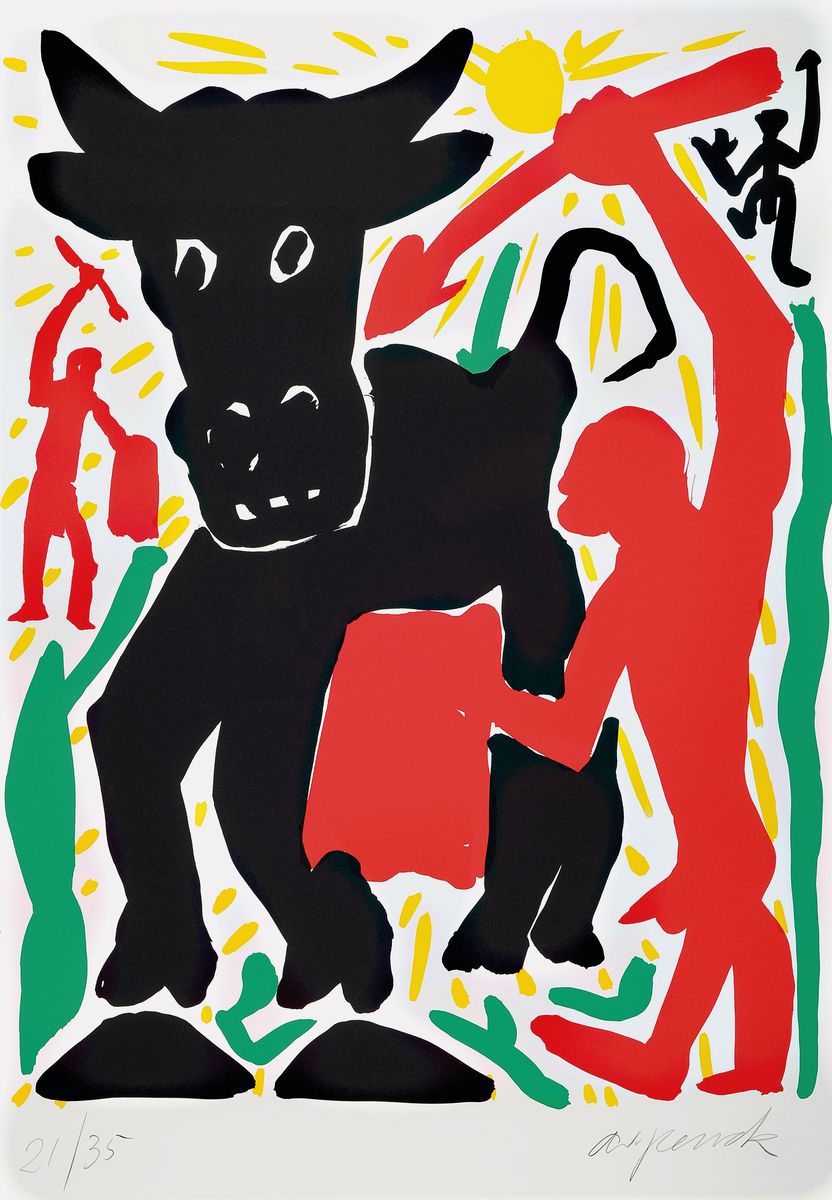 A.R. Penck, 1939-2017, Serigrafie auf dickem Karton, "Europa", kleine Auflage, nur 35 handsignierte Ex. num. 21/35, aus 1995, 84 x 59.5 cm, ...