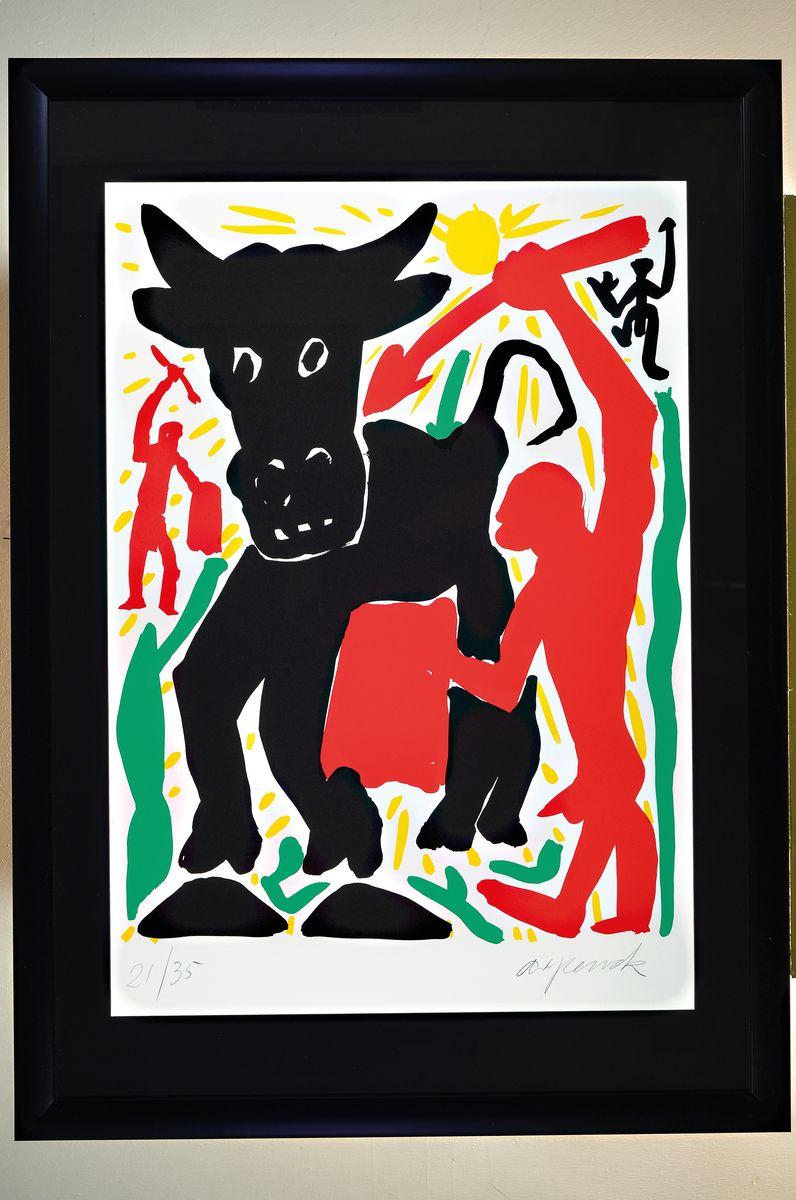 Detail k: A.R. Penck, 1939-2017, Serigrafie auf dickem Karton, "Europa", kleine Auflage, nur 35 handsignierte Ex. num. 21/35, aus 1995, 84 x 59.5 cm, ...