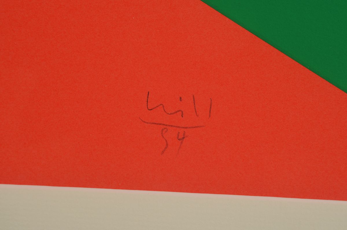 Detail a: Max Bill, 1908-1994, Serigraphie auf dickem Karton, kleine Auflage num. 21/35, aus 1994, Blattgr. 84 x 59.5 cm, unter Glas, Rahmen: 107 x 77 cm