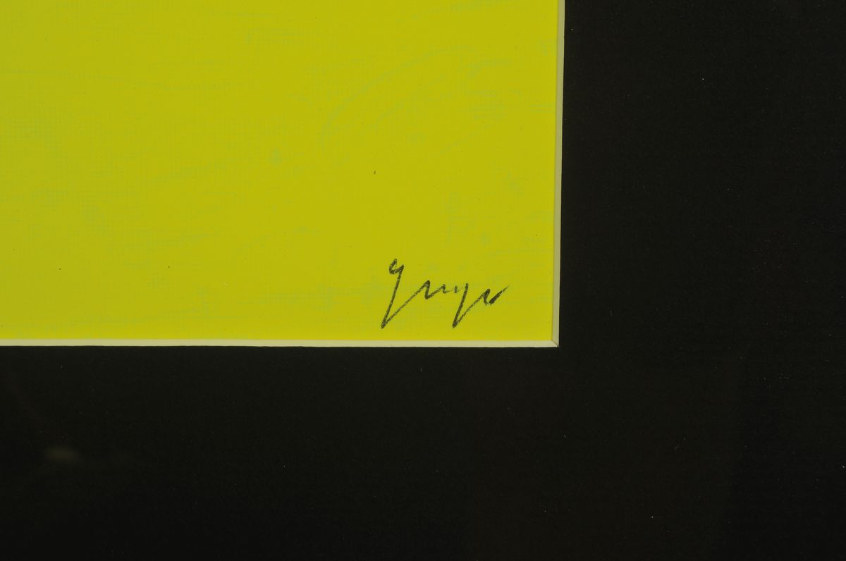 Detail a: Rupprecht Geiger, 1908-2009, Serigraphie in kleiner Auflage, dünner Karton,num. 21/35, handsigniert, ca. 84 x 59.5 cm, unter Glas, Rahmen: 107x77 cm