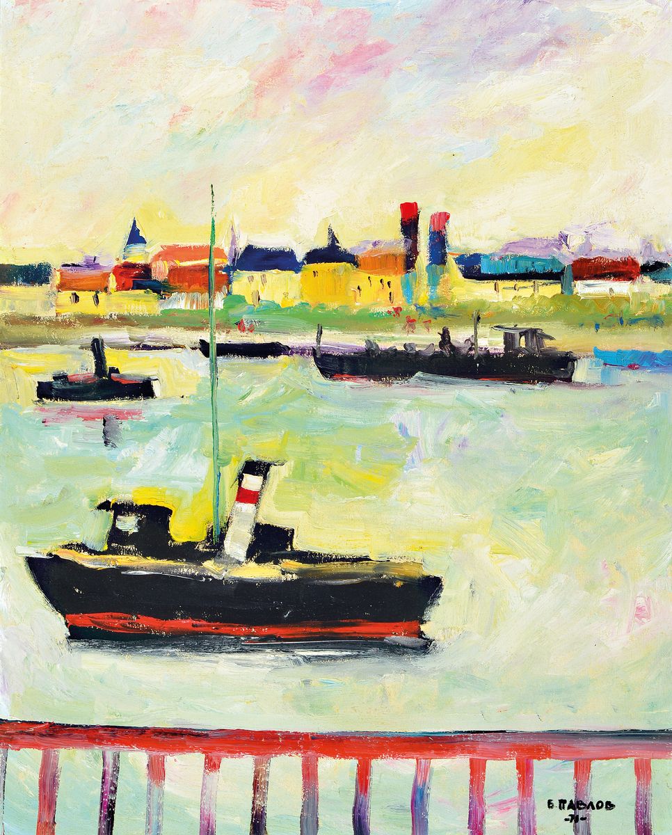 Boris Pavlov, 1928 Belvas, Lettland - 2005 Frankreich, "SChiffe auf de Seine" handsigniert und dat. 1971, rückseitig Klebeetikett mit ...