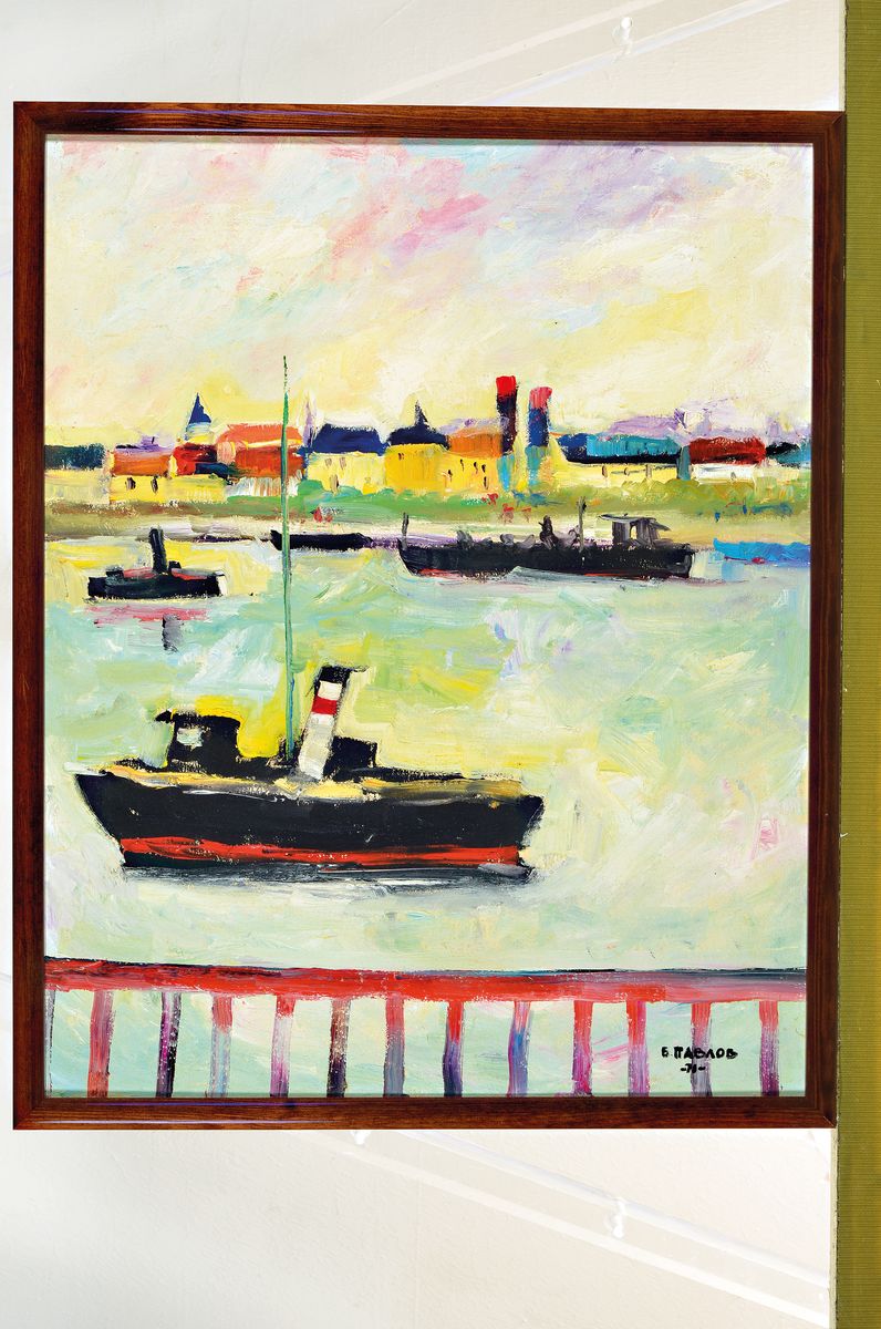 Detail k: Boris Pavlov, 1928 Belvas, Lettland - 2005 Frankreich, "SChiffe auf de Seine" handsigniert und dat. 1971, rückseitig Klebeetikett mit ...
