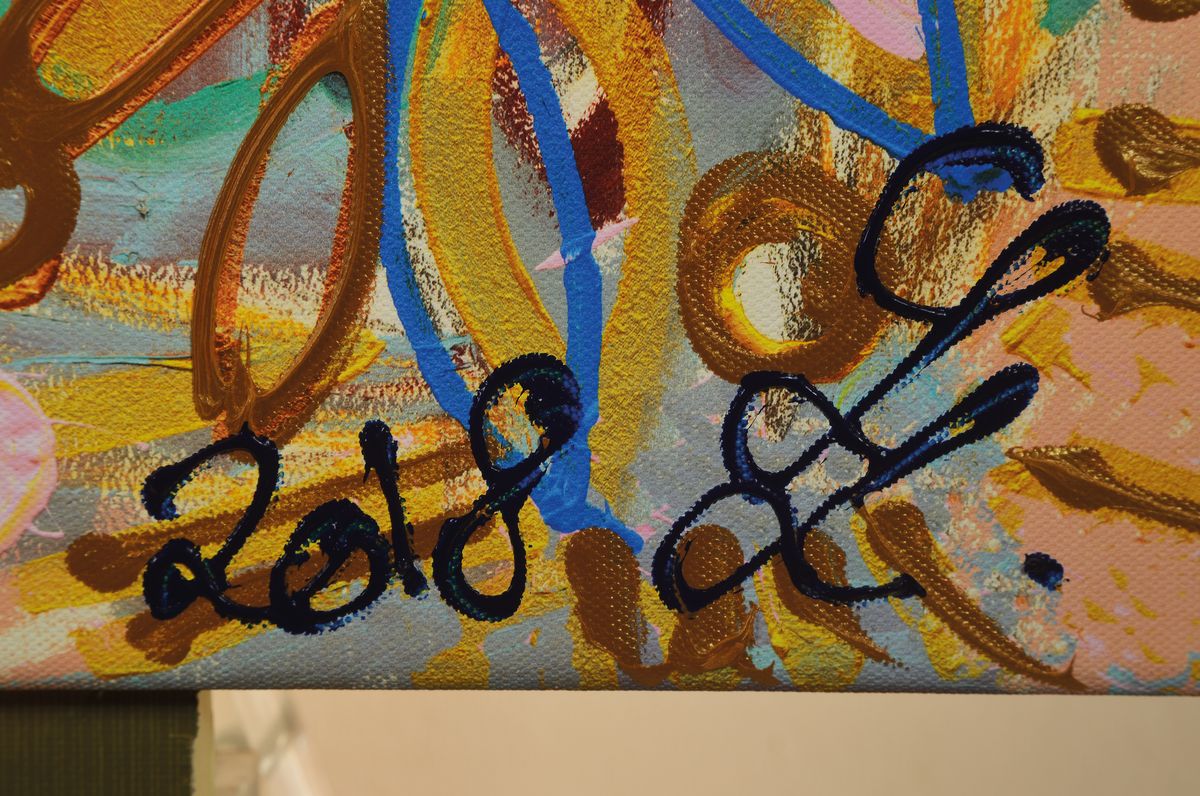 Detail a: Leon Löwentraut, geb. 1998, 12-Farben Pigmentdruck, "Caribbean Flair", auf Leinwand, von Hand übermalt, daher Unikatcharakter, ...