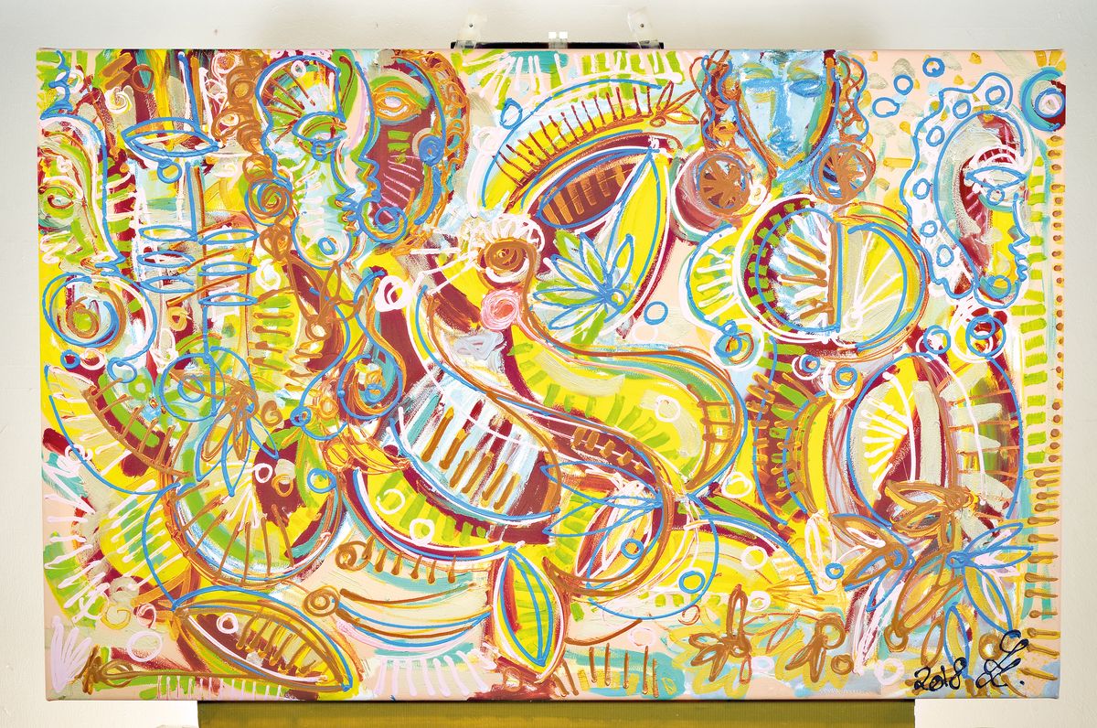 Detail k: Leon Löwentraut, geb. 1998, 12-Farben Pigmentdruck, "Caribbean Flair", auf Leinwand, von Hand übermalt, daher Unikatcharakter, ...