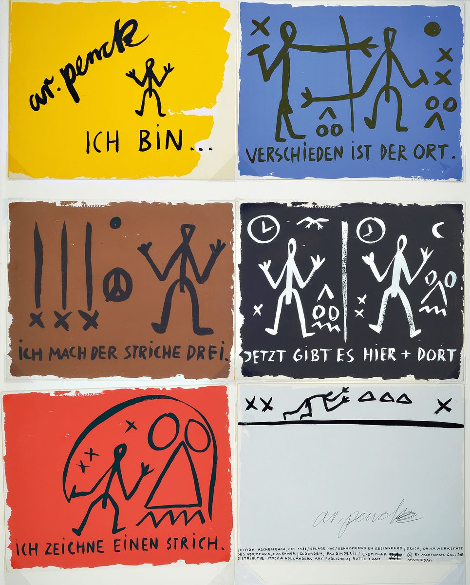 A. R. Penck, 1939-2017, 6 Siebdrucke auf festem Velin, ein Blatt handsigniert, Titel "Europa", Blattgröße 30 x 38 cm, alle in einem ...