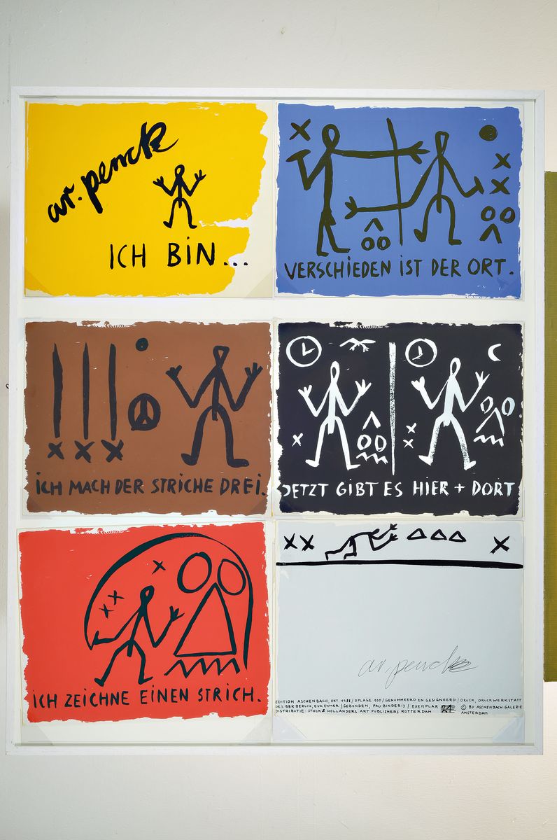 Detail k: A. R. Penck, 1939-2017, 6 Siebdrucke auf festem Velin, ein Blatt handsigniert, Titel "Europa", Blattgröße 30 x 38 cm, alle in einem ...