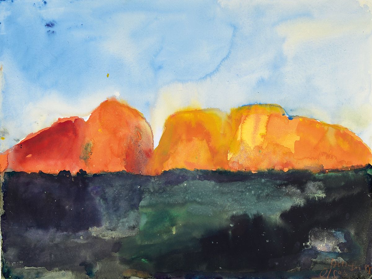 Klaus Fussmann, geb. 1938, Aquarell auf festem Papier, handsigniert und dat. 1988, "Oglas Australien (Uluru)", die Echtheit des Bildes ...