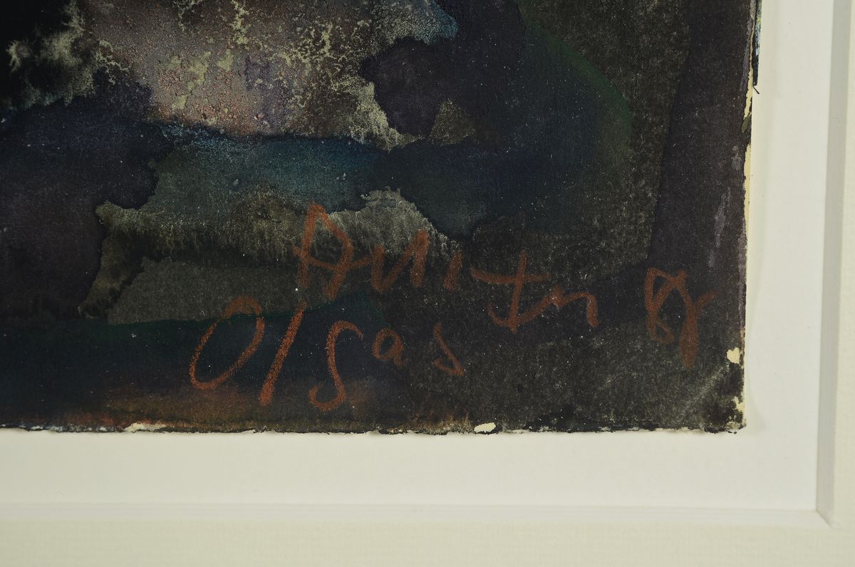 Detail a: Klaus Fussmann, geb. 1938, Aquarell auf festem Papier, handsigniert und dat. 1988, "Oglas Australien (Uluru)", die Echtheit des Bildes ...