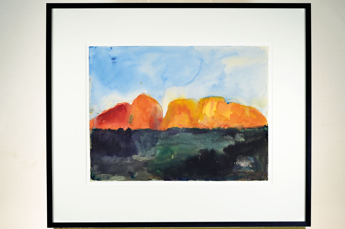 Detail k: Klaus Fussmann, geb. 1938, Aquarell auf festem Papier, handsigniert und dat. 1988, "Oglas Australien (Uluru)", die Echtheit des Bildes ...